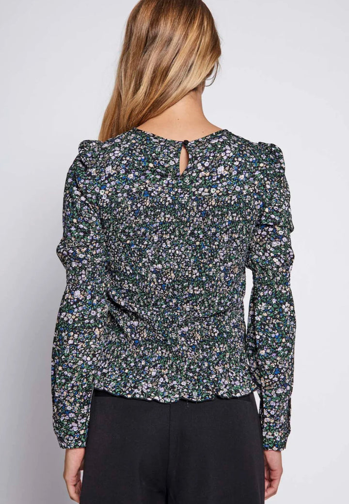 Sabby smock top black/Blue flower print