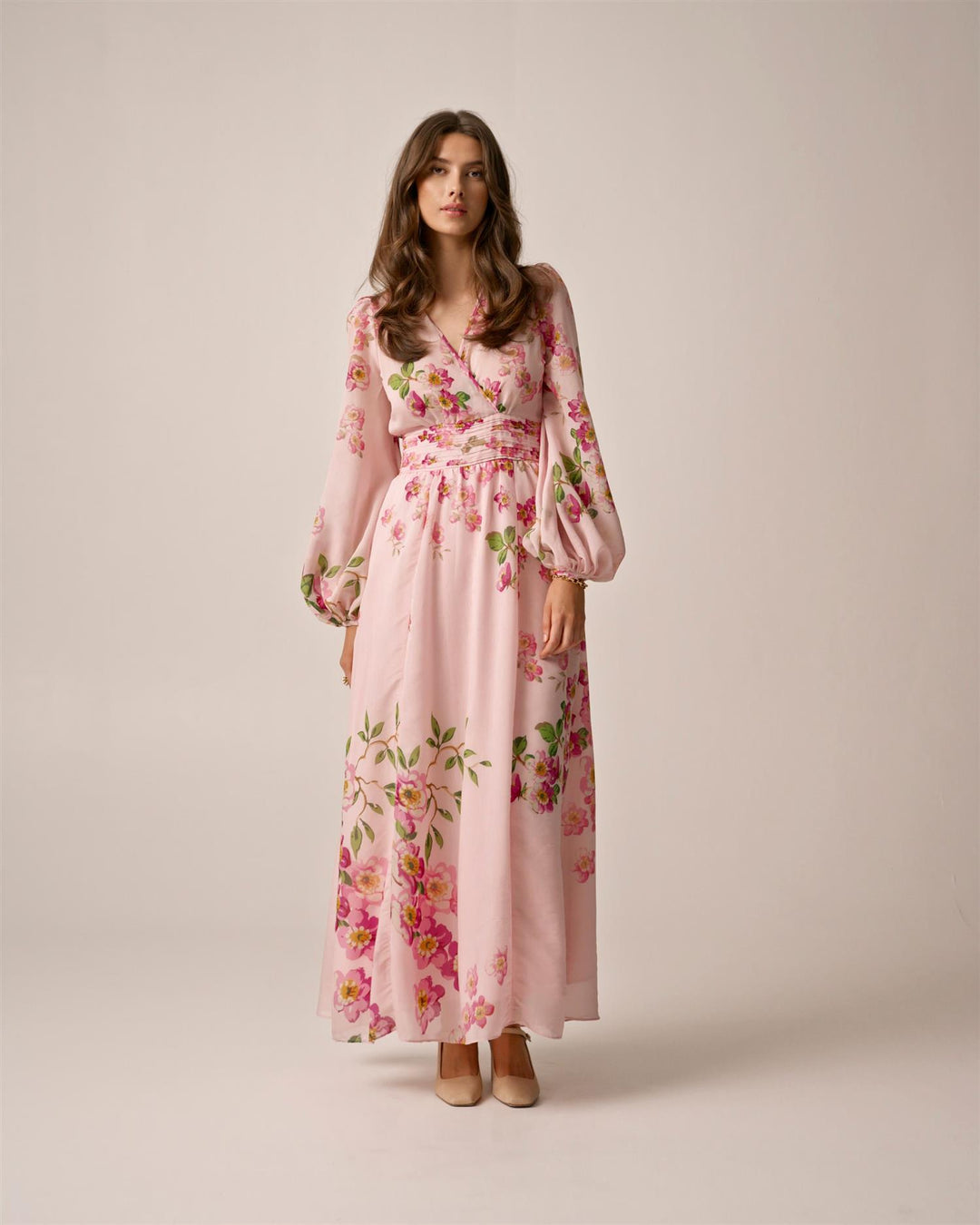 Viscose V-Neck Dress Cherry Blossom