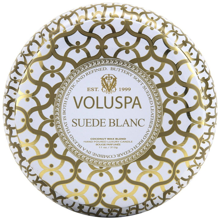 Voluspa 2-Wick in Tin 50 tim suede blanc