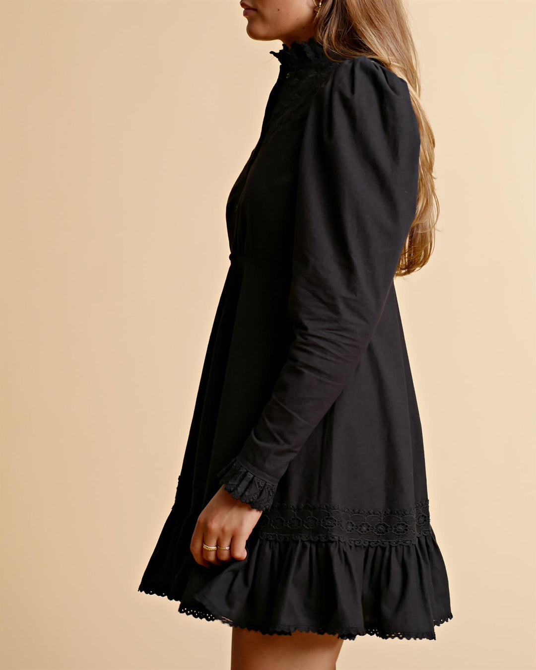 Winter Cotton Button Down Dress – Black