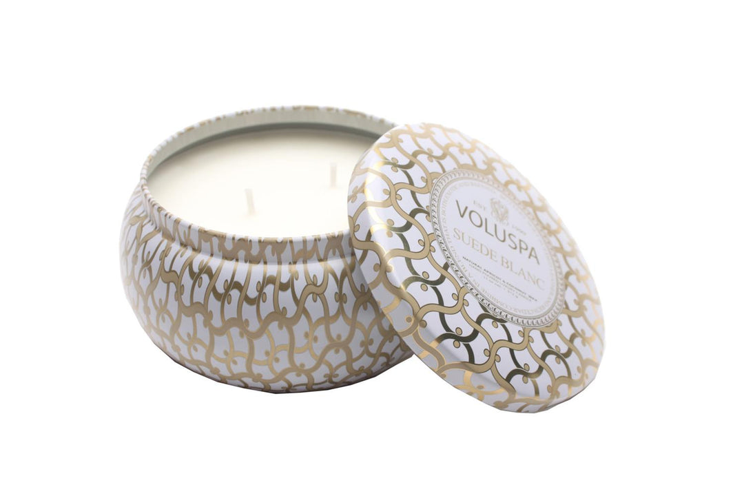 Voluspa 2-Wick in Tin 50 tim suede blanc