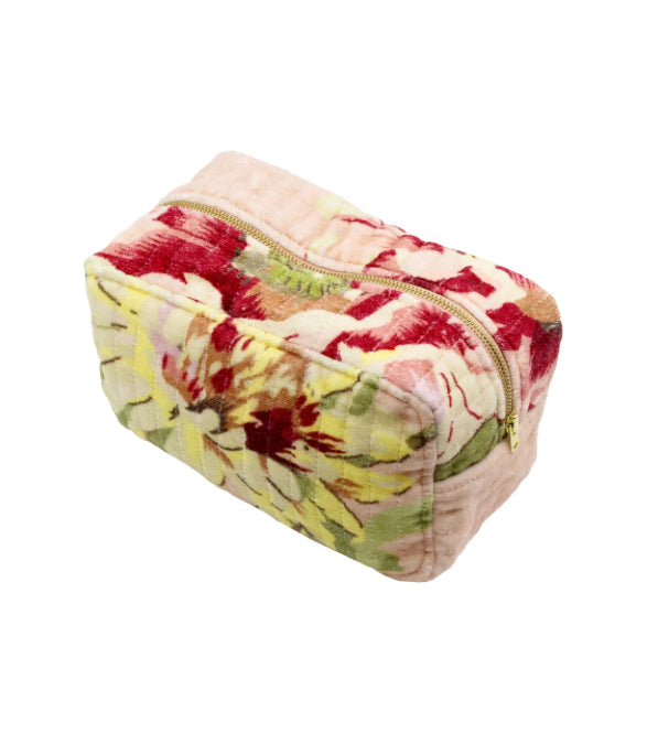 Cosmetic bag velvet - pink flower vine