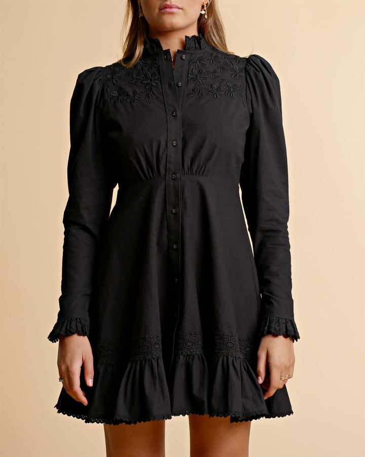 Winter Cotton Button Down Dress – Black