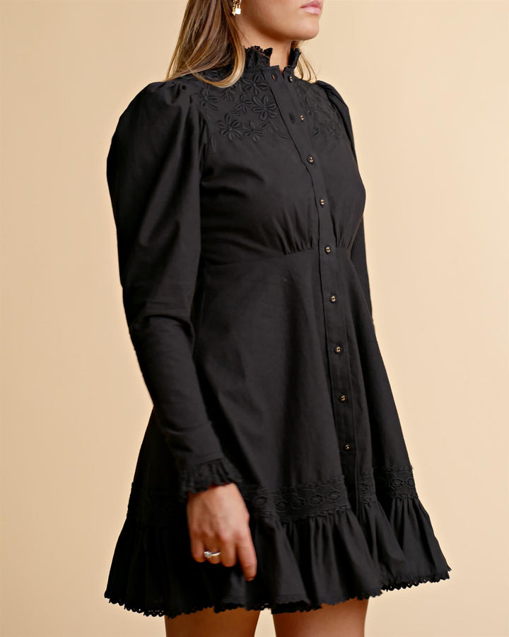 Winter Cotton Button Down Dress – Black