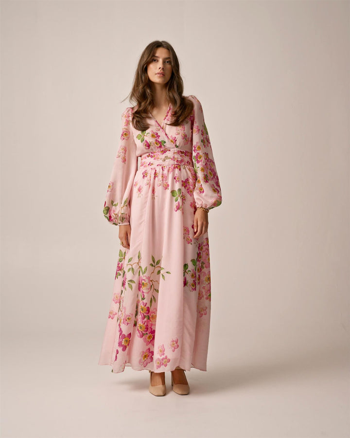 Viscose V-Neck Dress Cherry Blossom