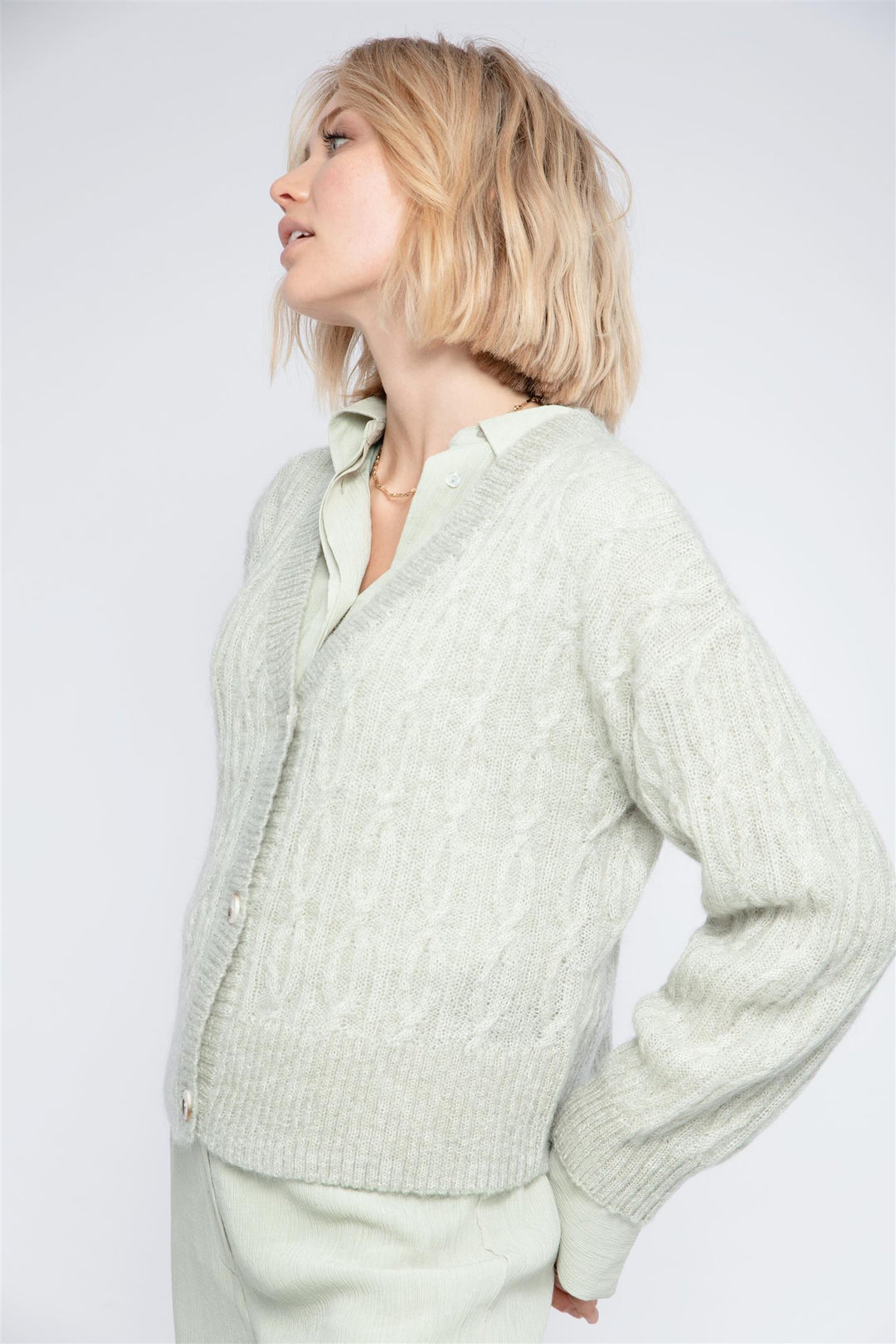 GOTLAND KNIT CARDIGAN - SAGE GREEN MELANGE