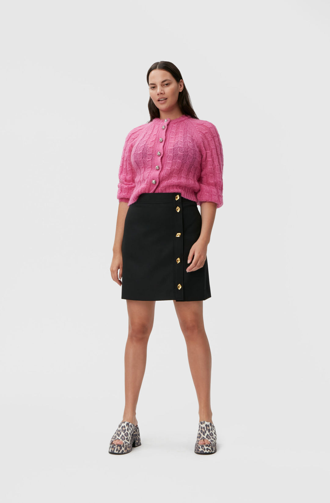 Summer Suiting Button Closure Mini Skirt