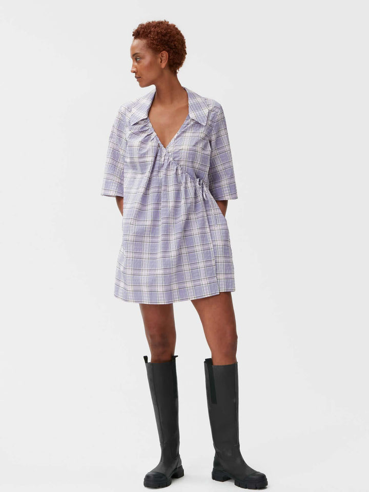 Seersucker Check Mini Wrap Dress