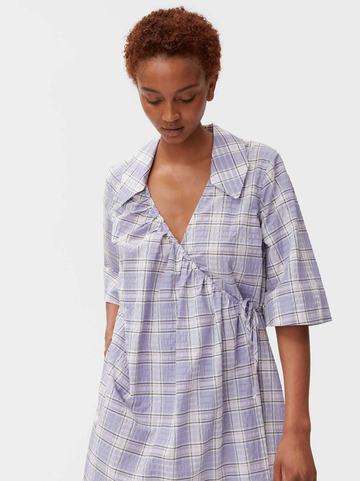 Seersucker Check Mini Wrap Dress