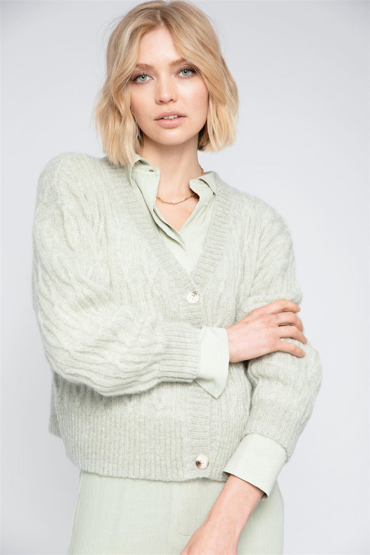 GOTLAND KNIT CARDIGAN - SAGE GREEN MELANGE