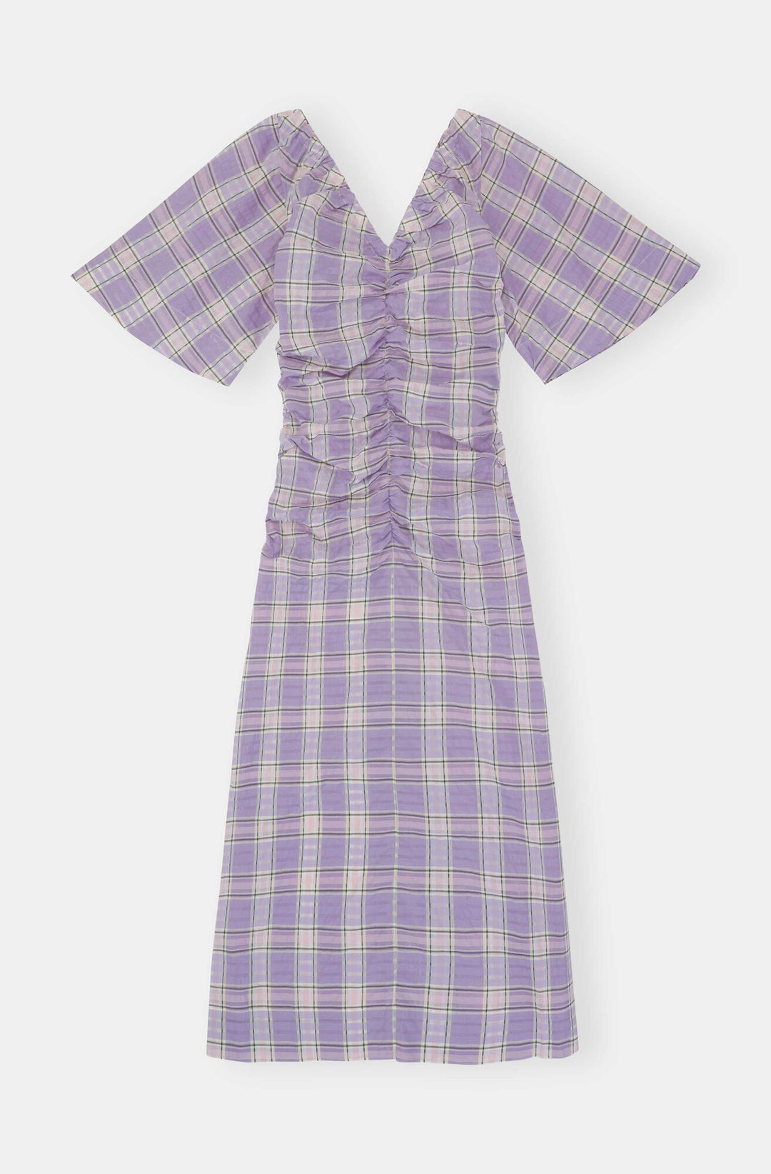 Seersucker Check V-neck Fitted Midi Dress