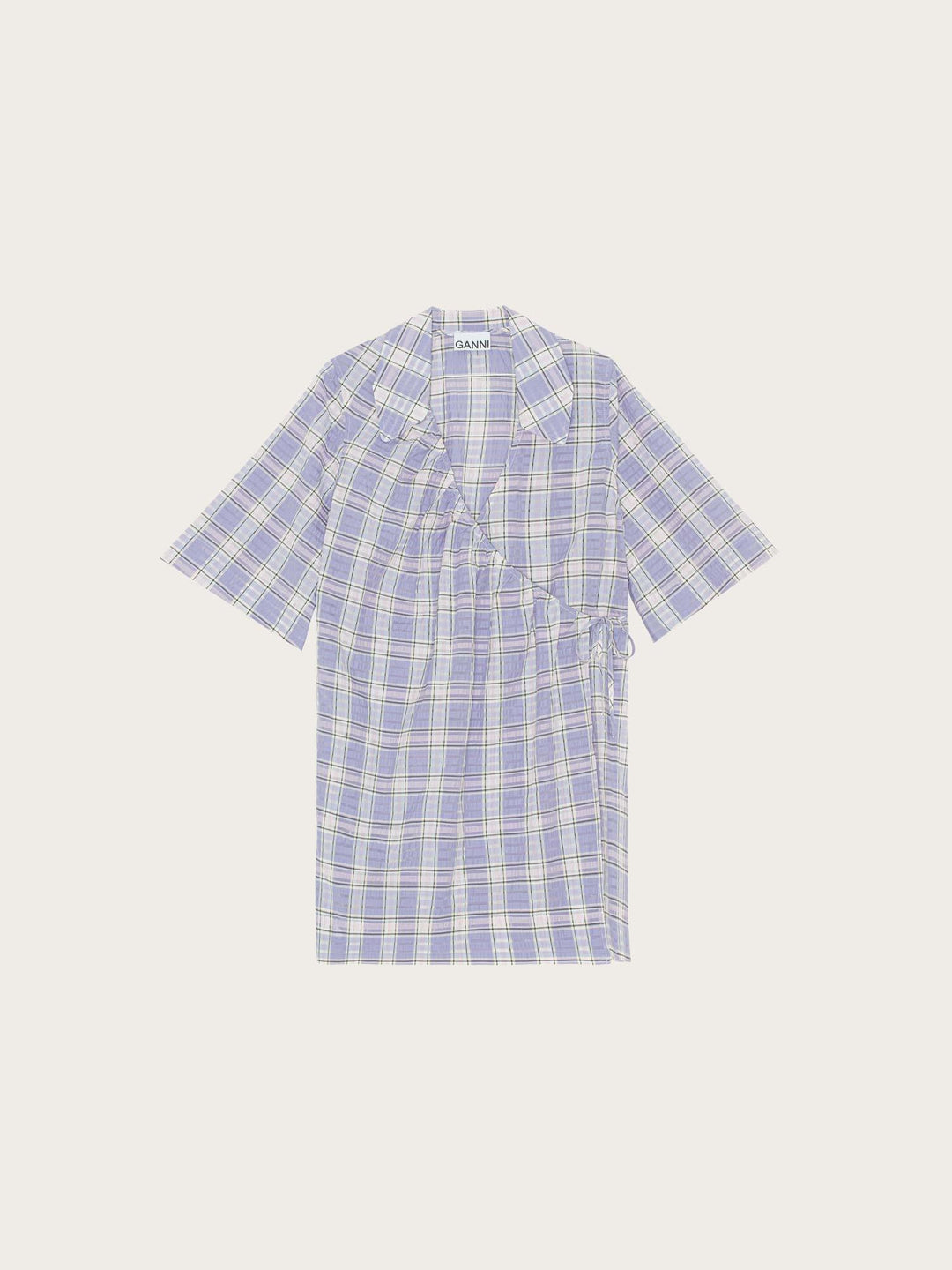 Seersucker Check Mini Wrap Dress